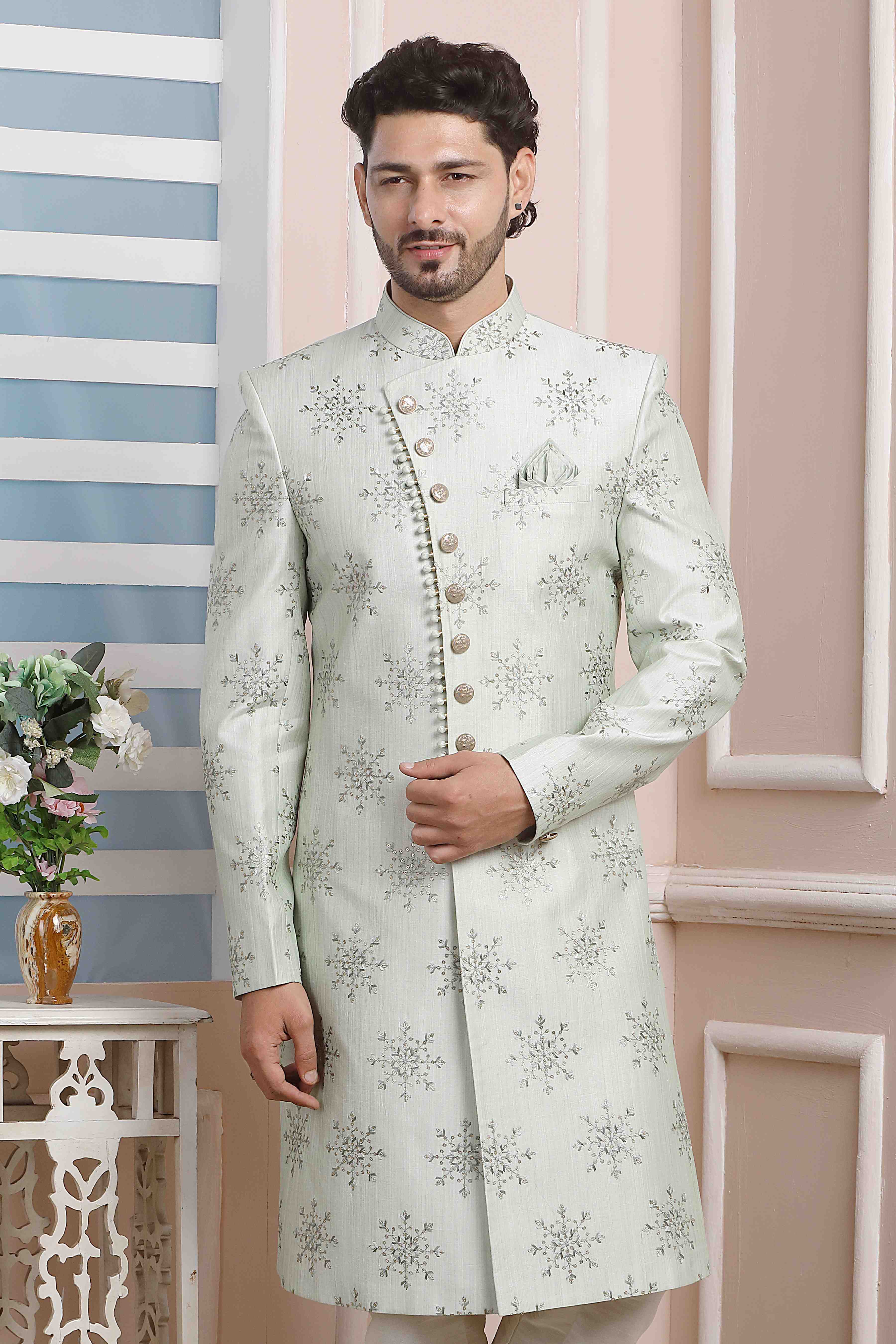 Raivat Ethnic Art Silk Thread Work Indo Western In Pista Green Colour - Distacart