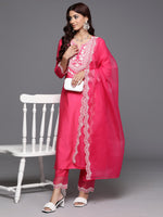 Thumbnail for Indo Era Pink Embroidered Straight Kurta Trousers With Dupatta Set - Distacart