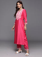 Thumbnail for Indo Era Pink Embroidered Straight Kurta Trousers With Dupatta Set - Distacart