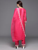 Thumbnail for Indo Era Pink Embroidered Straight Kurta Trousers With Dupatta Set - Distacart