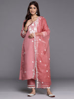 Thumbnail for Indo Era Rust Embroidered Straight Kurta Trousers With Dupatta set - Distacart