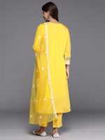 Thumbnail for Indo Era Yellow Embroidered Straight Kurta Trousers With Dupatta set - Distacart