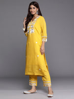 Thumbnail for Indo Era Yellow Embroidered Straight Kurta Trousers With Dupatta set - Distacart