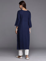 Thumbnail for Indo Era Navy Blue Embroidered Straight Kurta - Distacart