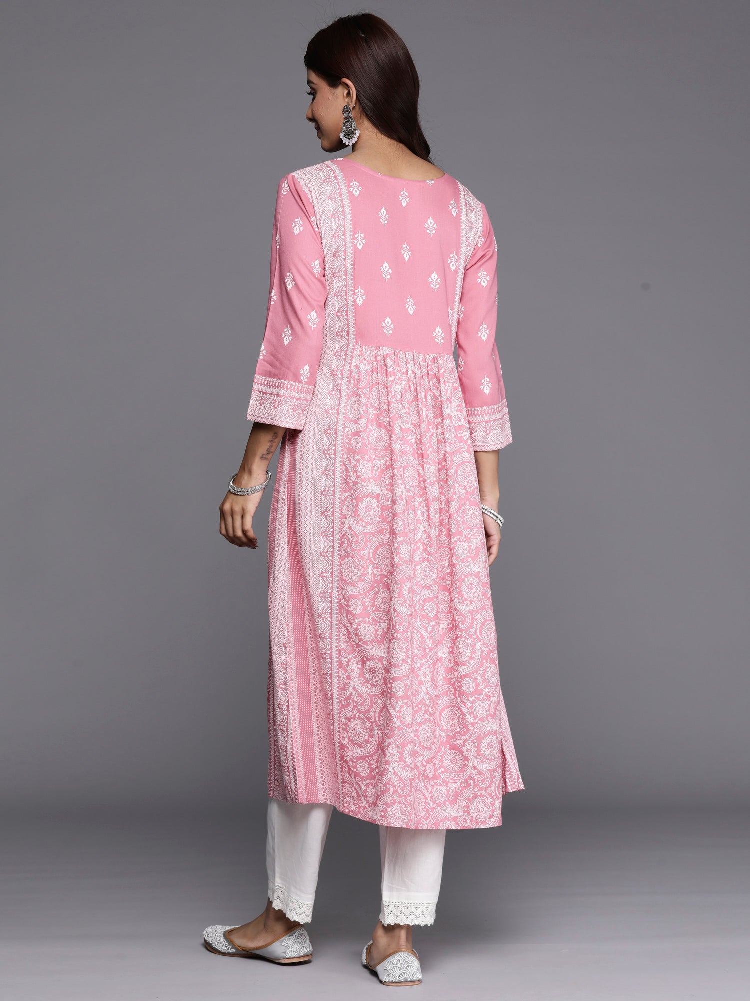 Indo Era Pink Printed A-Line Kurta - Distacart