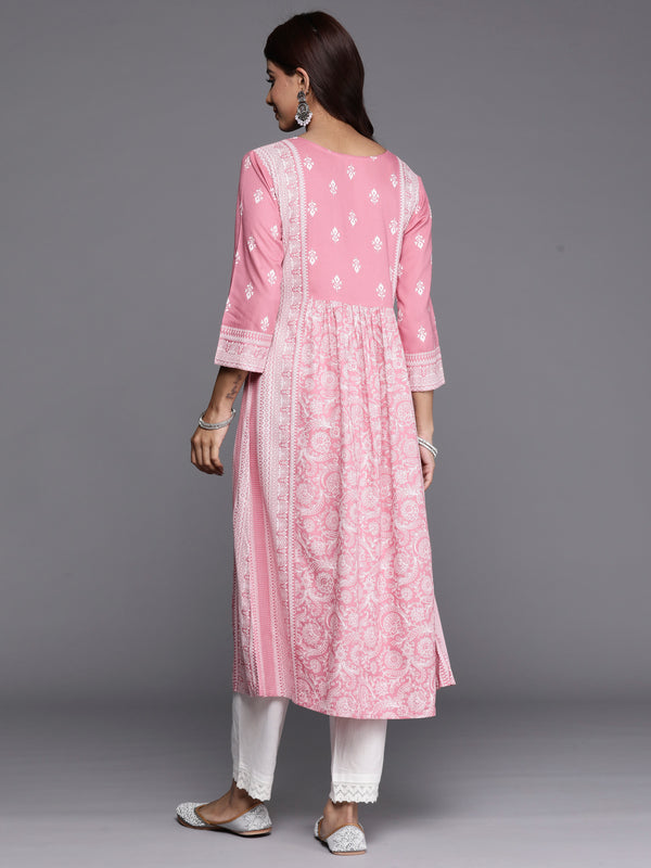 Indo Era Pink Printed A-Line Kurta - Distacart