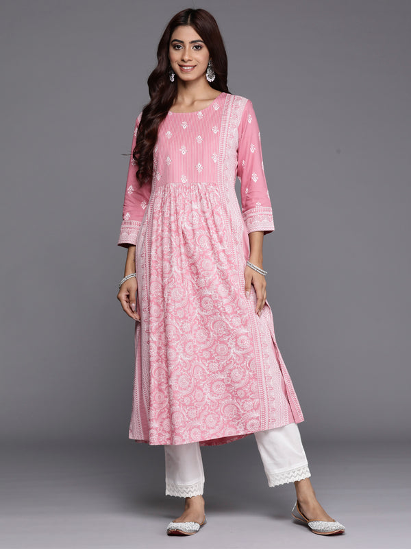 Indo Era Pink Printed A-Line Kurta - Distacart