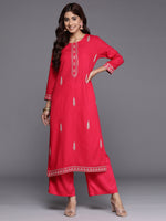 Thumbnail for Indo Era Magenta Embroidered Straight Kurta - Distacart