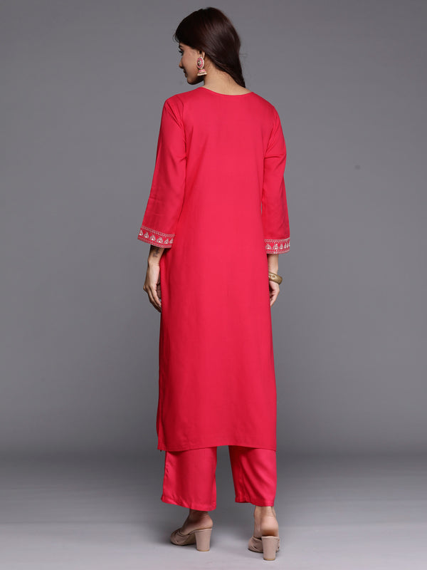 Indo Era Magenta Embroidered Straight Kurta - Distacart
