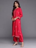 Thumbnail for Indo Era Magenta Embroidered Straight Kurta - Distacart