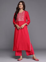 Thumbnail for Indo Era Magenta Embroidered Straight Kurta - Distacart