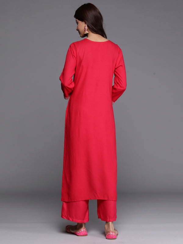 Indo Era Magenta Embroidered Straight Kurta - Distacart