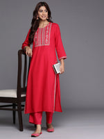Thumbnail for Indo Era Magenta Embroidered Straight Kurta - Distacart