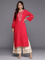 Thumbnail for Indo Era Magenta Embroidered Straight Kurta - Distacart