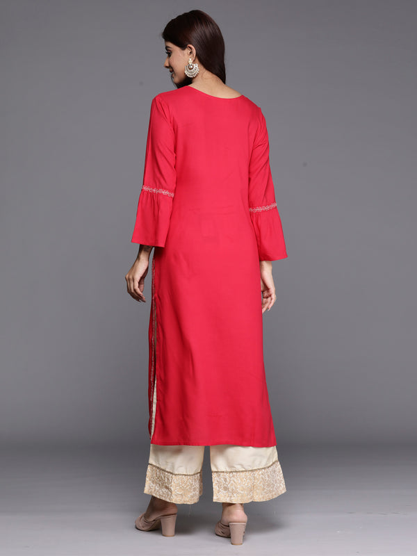 Indo Era Magenta Embroidered Straight Kurta - Distacart