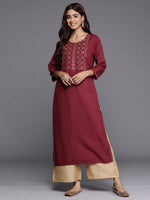 Thumbnail for Indo Era Burgundy Embroidered Straight Kurta - Distacart