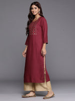 Thumbnail for Indo Era Burgundy Embroidered Straight Kurta - Distacart