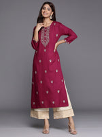 Thumbnail for Indo Era Burgundy Embroidered Straight Kurta - Distacart