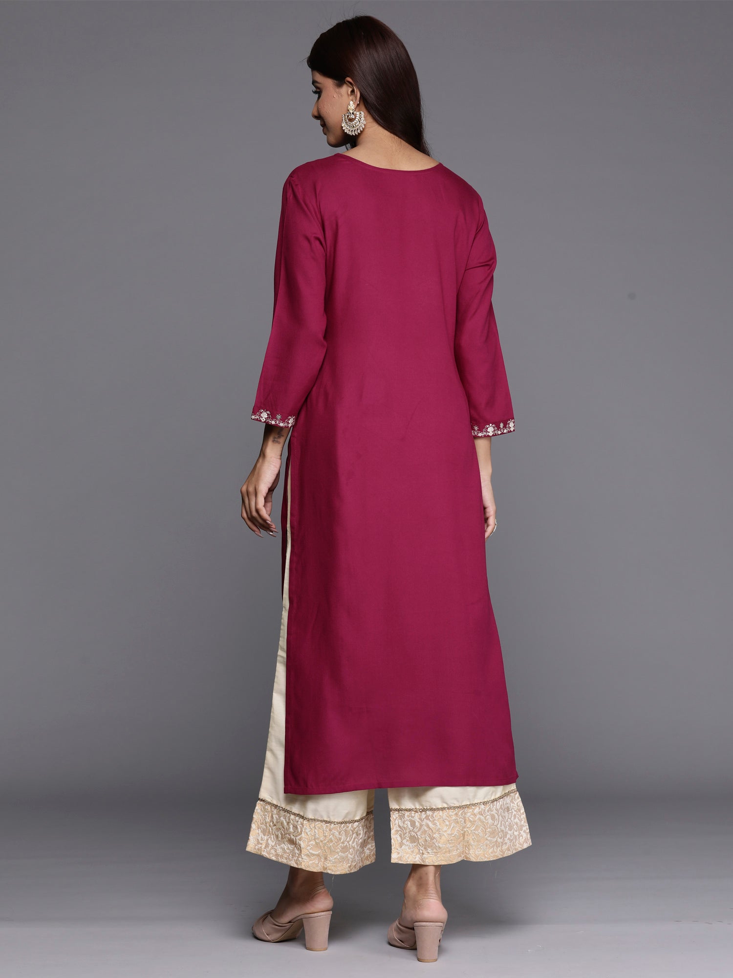 Indo Era Burgundy Embroidered Straight Kurta - Distacart