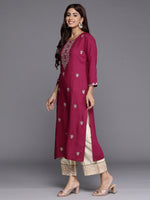Thumbnail for Indo Era Burgundy Embroidered Straight Kurta - Distacart