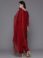 Thumbnail for Indo Era Magenta Embroidered A-Line Kurta Trousers With Dupatta Set - Distacart