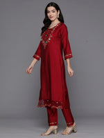 Thumbnail for Indo Era Magenta Embroidered A-Line Kurta Trousers With Dupatta Set - Distacart
