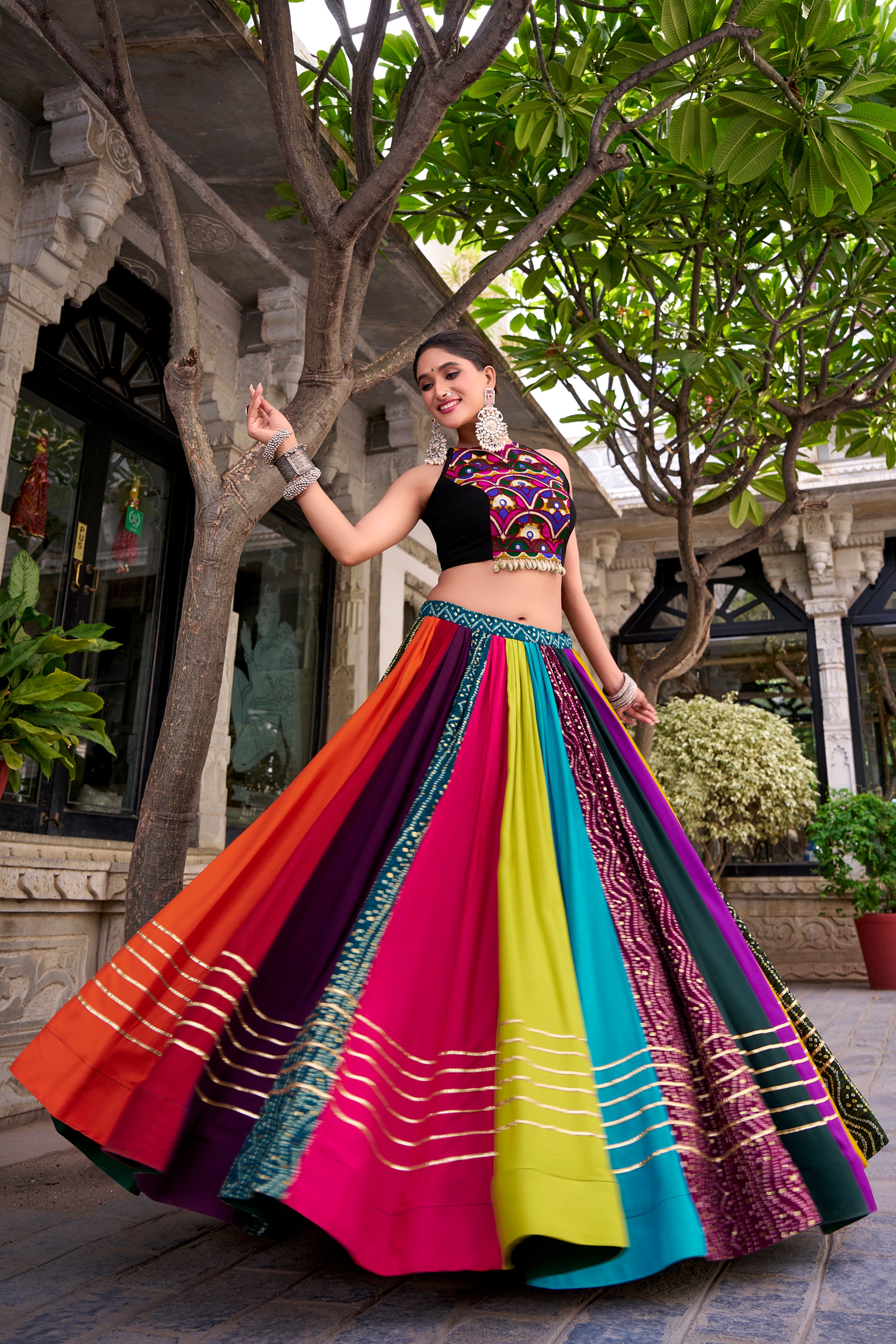 Lorenvalley Fashion Multicolor Pure Rayon Lehenga Featuring Printed Design With Gota Patti Lehenga Choli - Dista