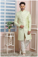 Thumbnail for Raivat Ethnic Art Silk Thread Work Indo Western In Pista Green Colour - Distacart