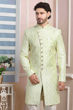 Thumbnail for Raivat Ethnic Art Silk Thread Work Indo Western In Pista Green Colour - Distacart