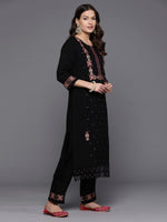Thumbnail for Indo Era Black Embroidered Straight Kurta Trousers With Dupatta set - Distacart