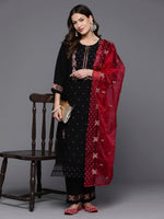 Thumbnail for Indo Era Black Embroidered Straight Kurta Trousers With Dupatta set - Distacart