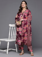 Thumbnail for Indo Era Burgundy Printed Straight Kurta Trousers With Dupatta Set - Distacart