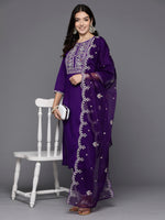 Thumbnail for Indo Era Purple Embroidered Straight Kurta Trousers With Dupatta set - Distacart