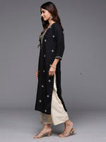 Thumbnail for Indo Era Black Embroidered Straight Kurta - Distacart