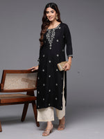 Thumbnail for Indo Era Black Embroidered Straight Kurta - Distacart