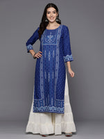 Thumbnail for Indo Era Blue Printed Straight Kurta - Distacart