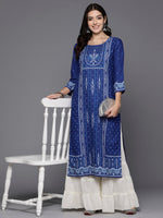 Thumbnail for Indo Era Blue Printed Straight Kurta - Distacart