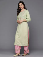 Thumbnail for Indo Era Green Embroidered Straight Kurta - Distacart