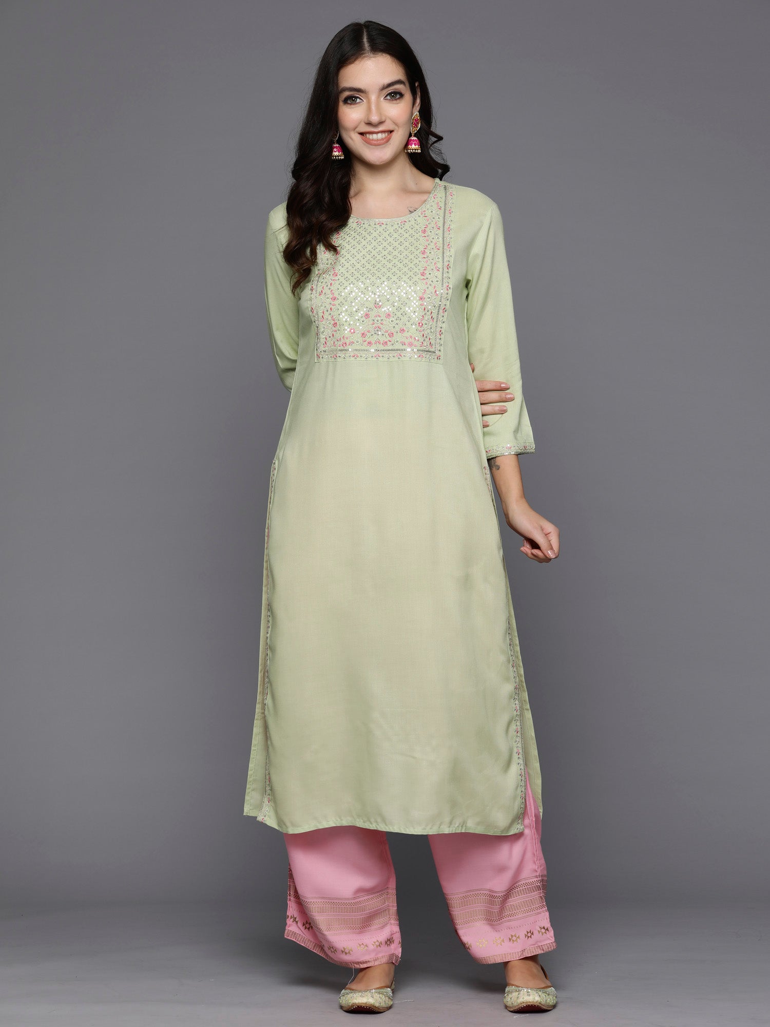 Indo Era Green Embroidered Straight Kurta - Distacart