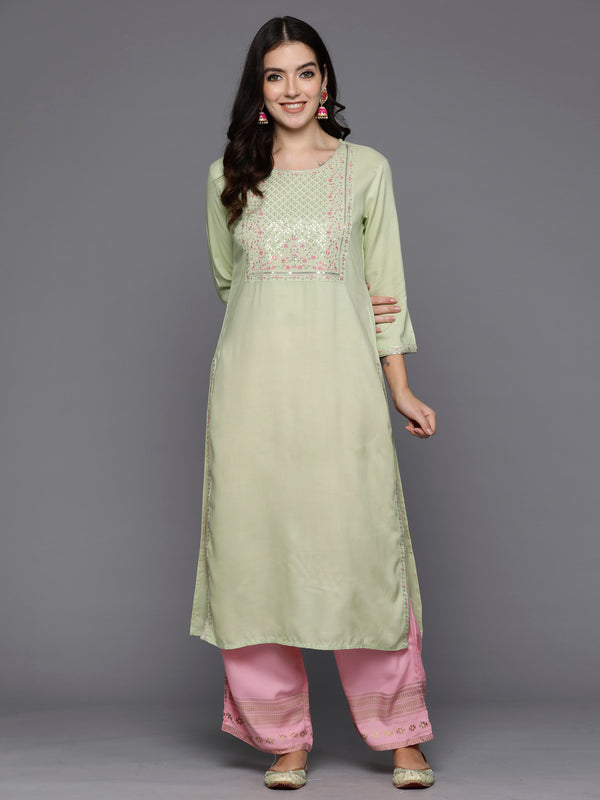 Indo Era Green Embroidered Straight Kurta - Distacart