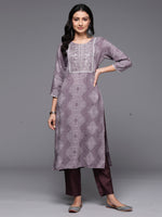 Thumbnail for Indo Era Mauve Printed Straight Kurta - Distacart