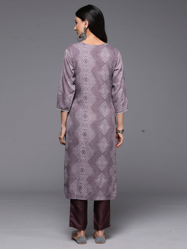 Indo Era Mauve Printed Straight Kurta - Distacart