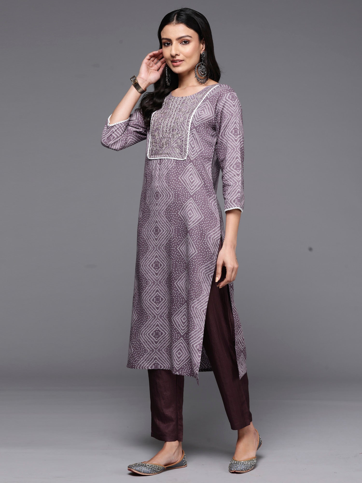 Indo Era Mauve Printed Straight Kurta - Distacart