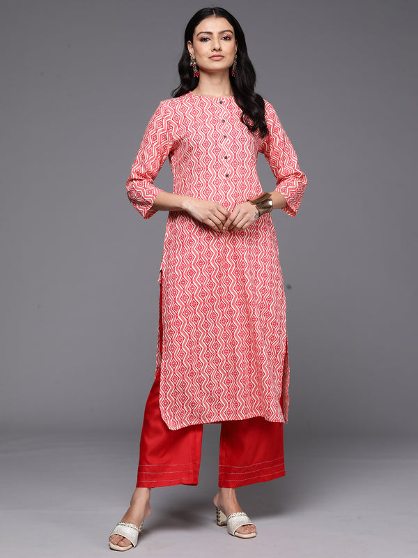 Indo Era Peach Printed Straight Kurta - Distacart