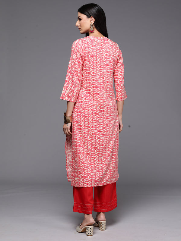 Indo Era Peach Printed Straight Kurta - Distacart
