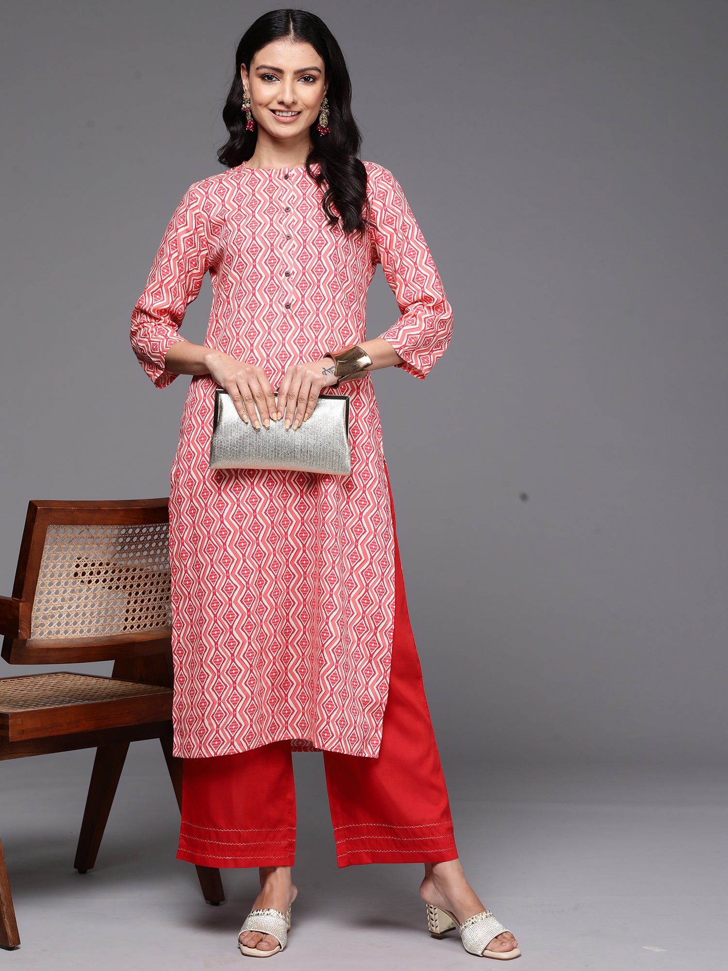 Indo Era Peach Printed Straight Kurta - Distacart