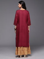 Thumbnail for Indo Era Burgundy Embroidered Straight Kurta - Distacart