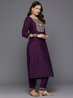 Thumbnail for Indo Era Purple Embroidered Straight Kurta Trousers With Dupatta Set - Distacart