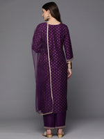 Thumbnail for Indo Era Purple Embroidered Straight Kurta Trousers With Dupatta Set - Distacart