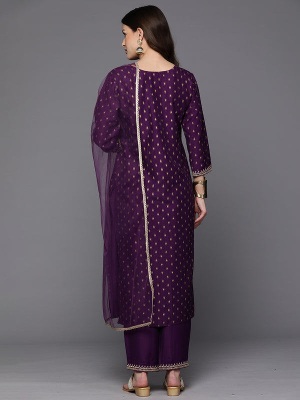 Indo Era Purple Embroidered Straight Kurta Trousers With Dupatta Set - Distacart